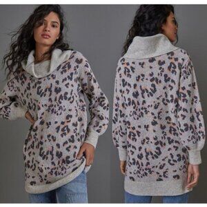 Anthropologie Women's Emmy Cowl Neck Leopard Print Oversized Sweater Size XS